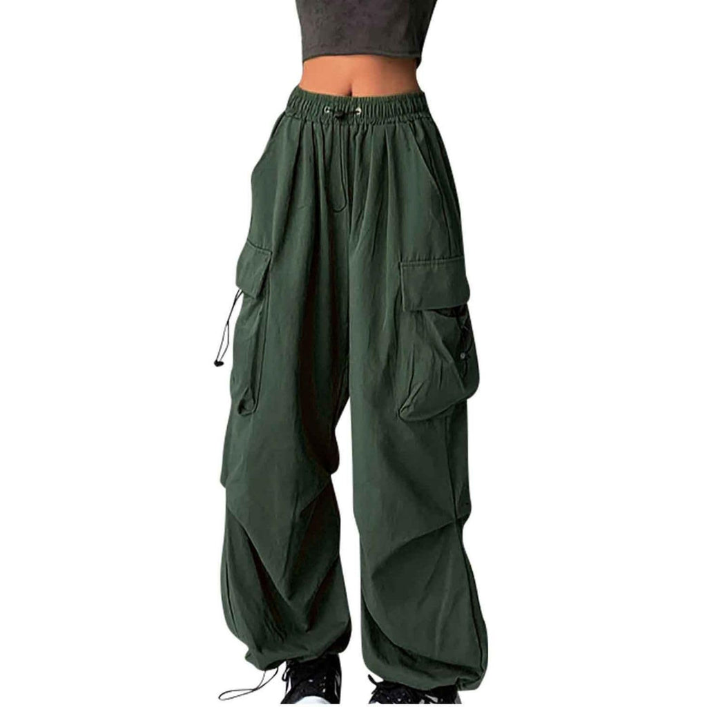 Cargo Pants for Women High Waist Baggy Casual Solid Parachute Trousers Loose Fit Y2K Streetwear with Multi Pockets