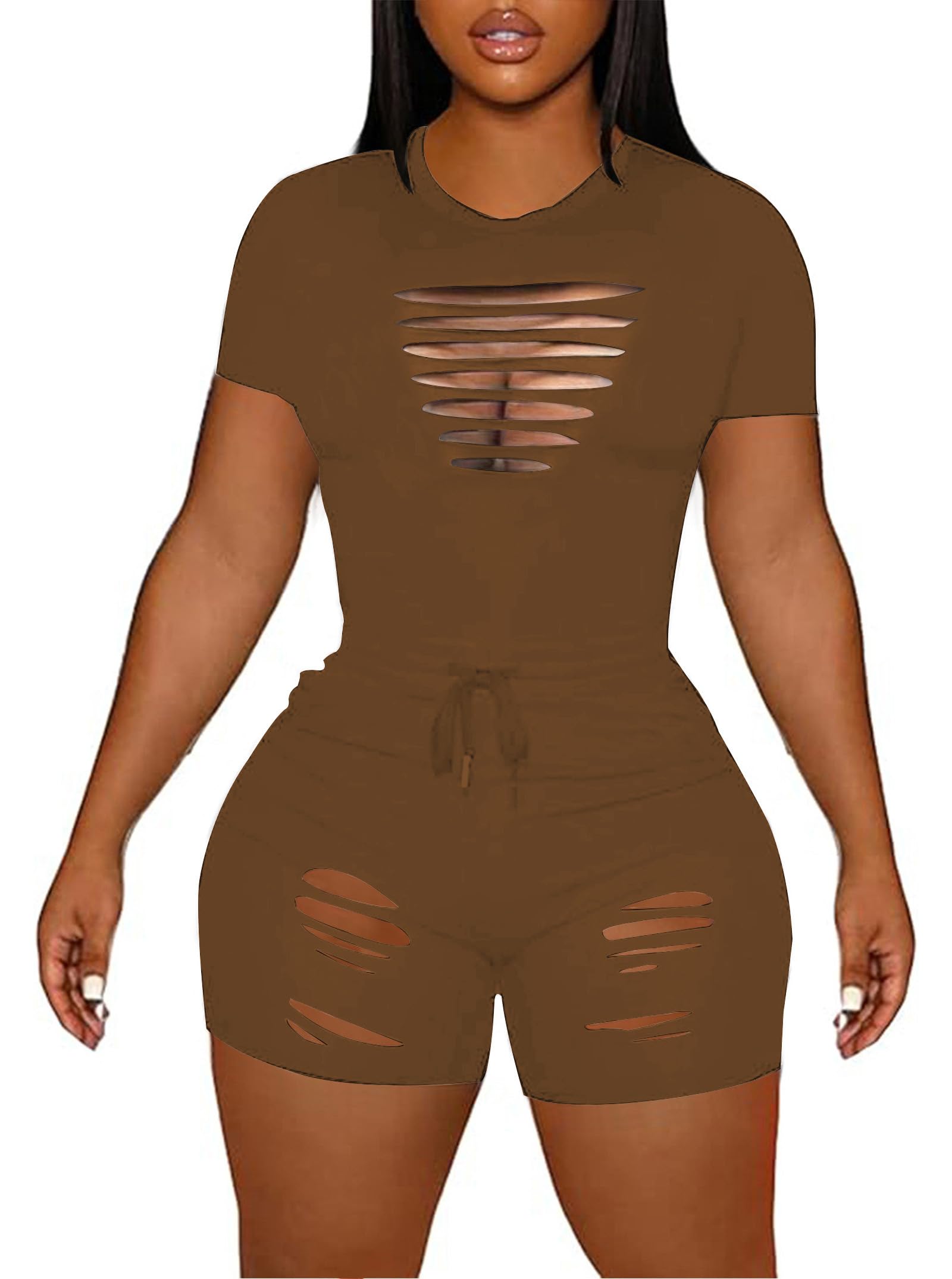 HBQ Women‘s 2 Piece Outfits Summer Sweatsuits Biker Short Workout Sets