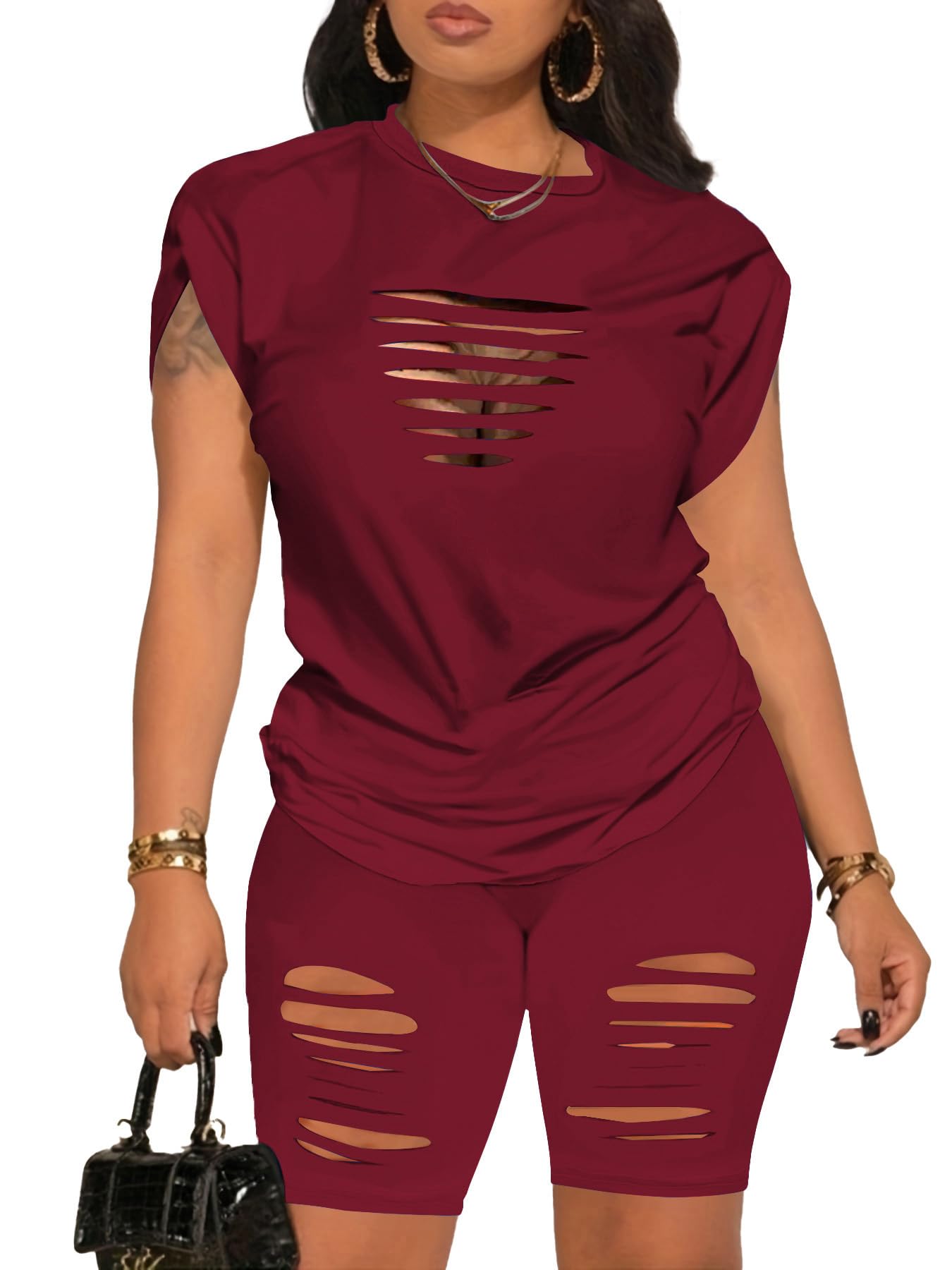 PINSV Women 2 Piece Outfits Summer Sweatsuits Biker Short Workout Jogger Sets