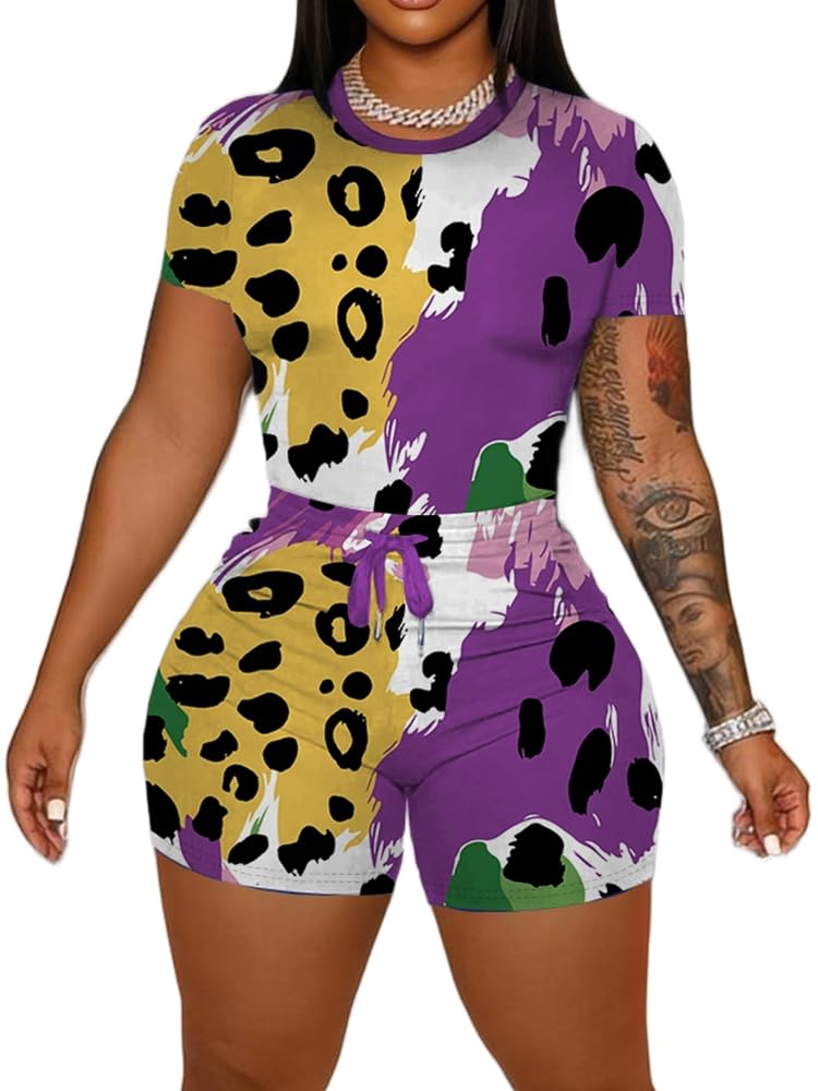 HBQ Women‘s 2 Piece Outfits Summer Sweatsuits Biker Short Workout Sets