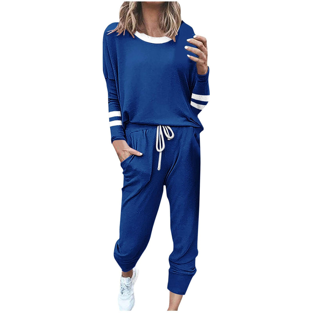 2 Piece Sweat Sets for Women Fall Outfits Long Sleeve Striped Tunic Tops Wide Leg Sweatpants Casual Lounge Sets