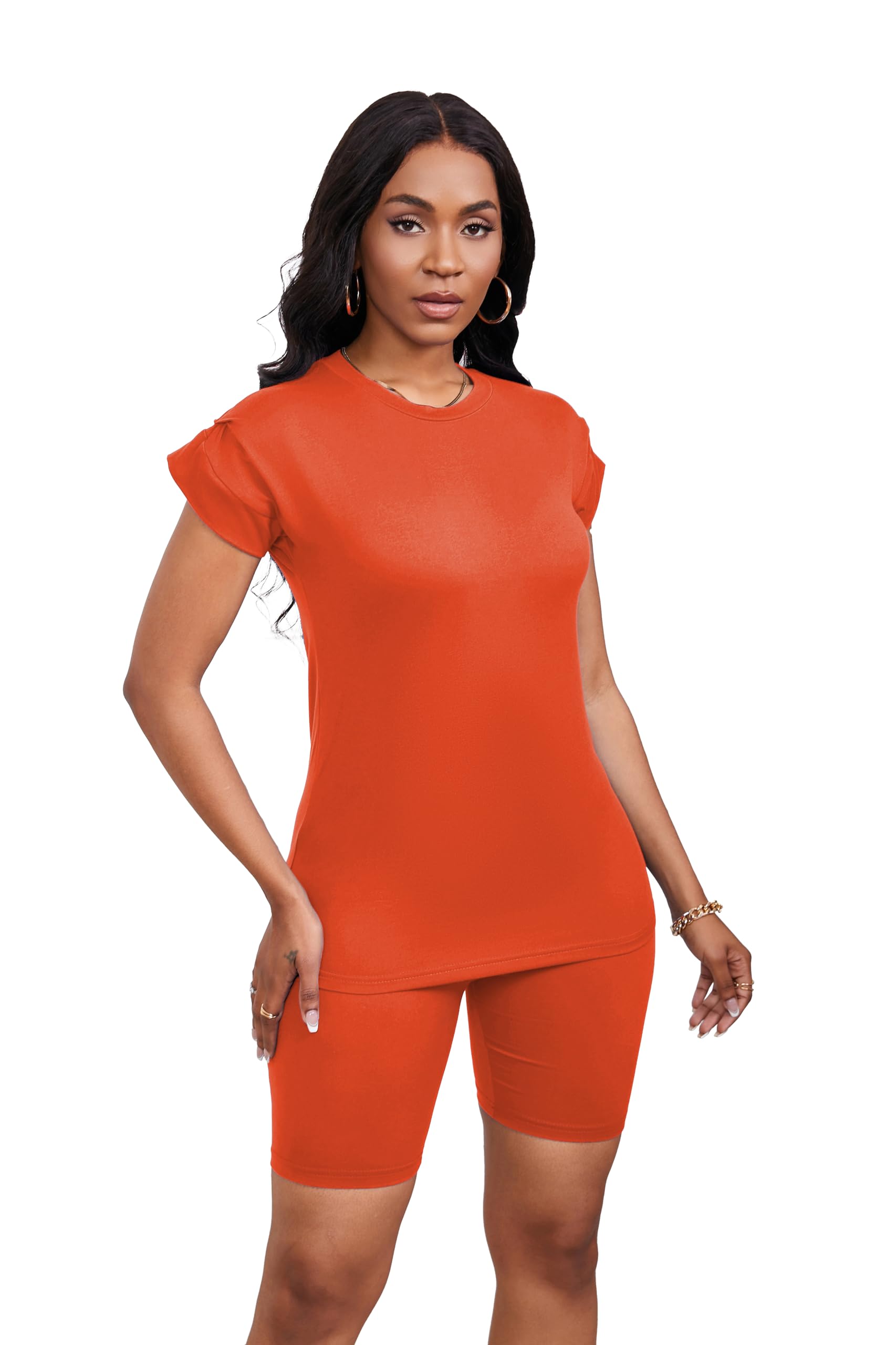 PINSV Women 2 Piece Outfits Summer Sweatsuits Biker Short Workout Jogger Sets