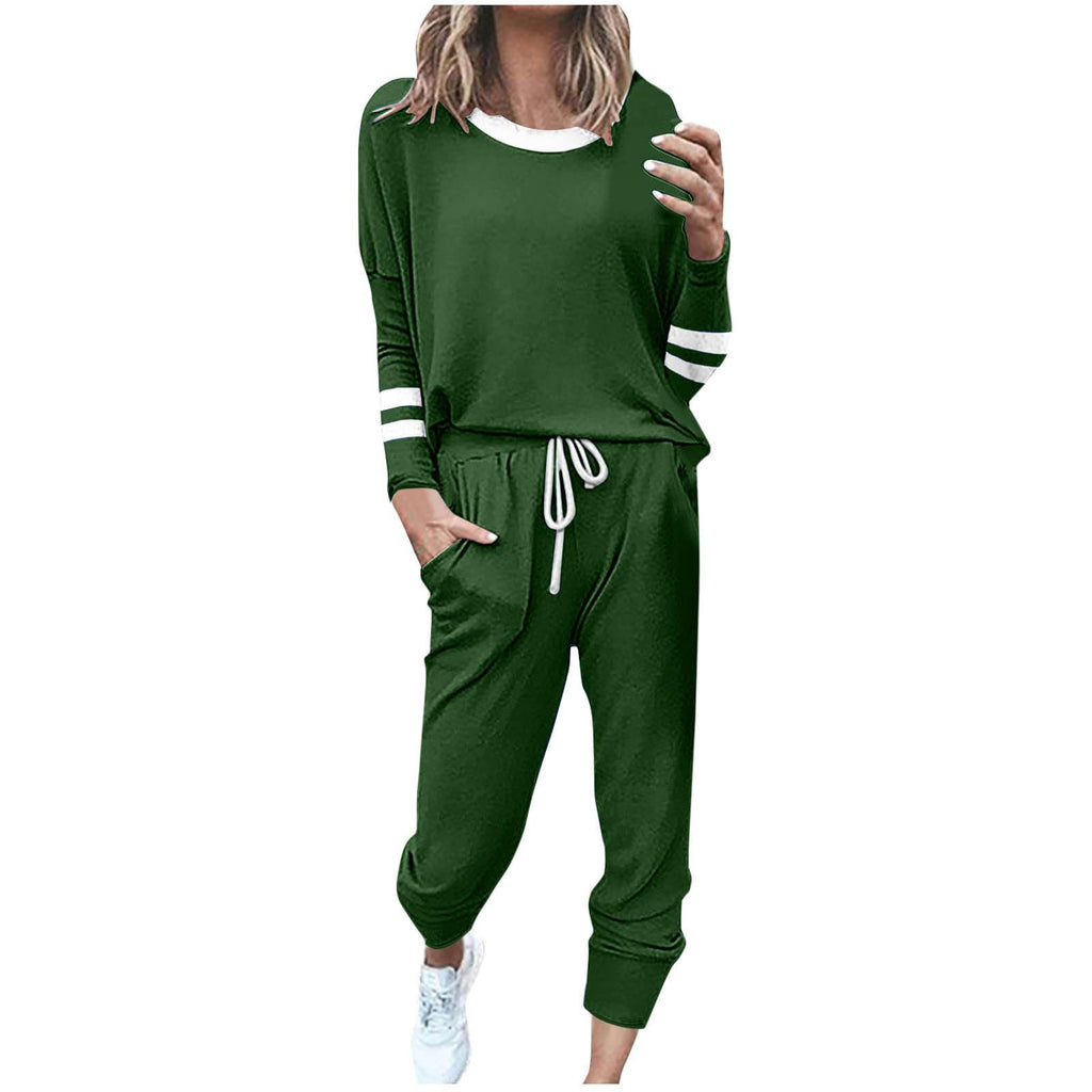 2 Piece Sweat Sets for Women Fall Outfits Long Sleeve Striped Tunic Tops Wide Leg Sweatpants Casual Lounge Sets