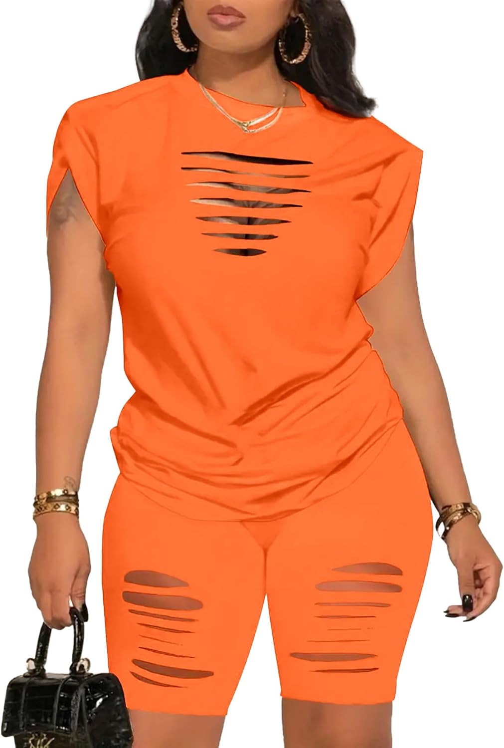 PINSV Women 2 Piece Outfits Summer Sweatsuits Biker Short Workout Jogger Sets