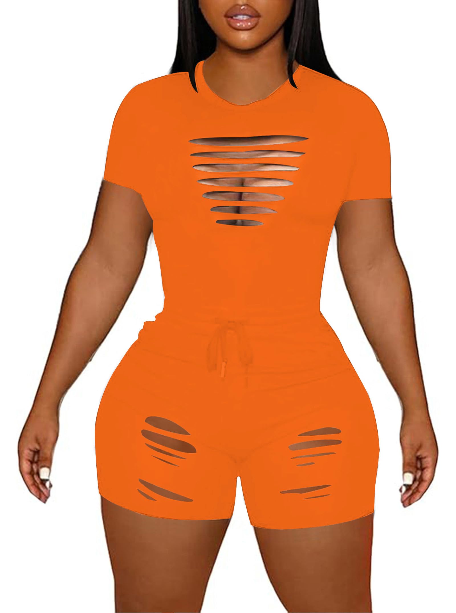 HBQ Women‘s 2 Piece Outfits Summer Sweatsuits Biker Short Workout Sets