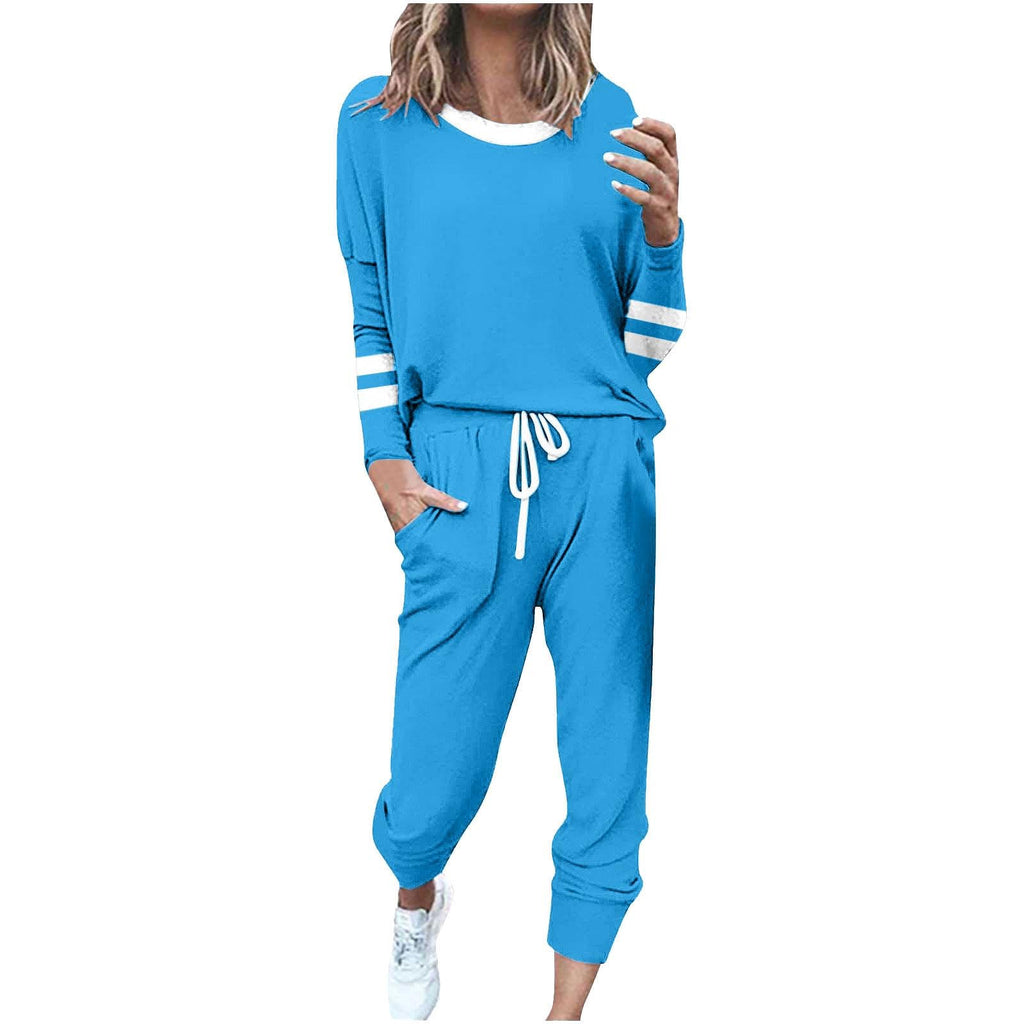 2 Piece Sweat Sets for Women Fall Outfits Long Sleeve Striped Tunic Tops Wide Leg Sweatpants Casual Lounge Sets