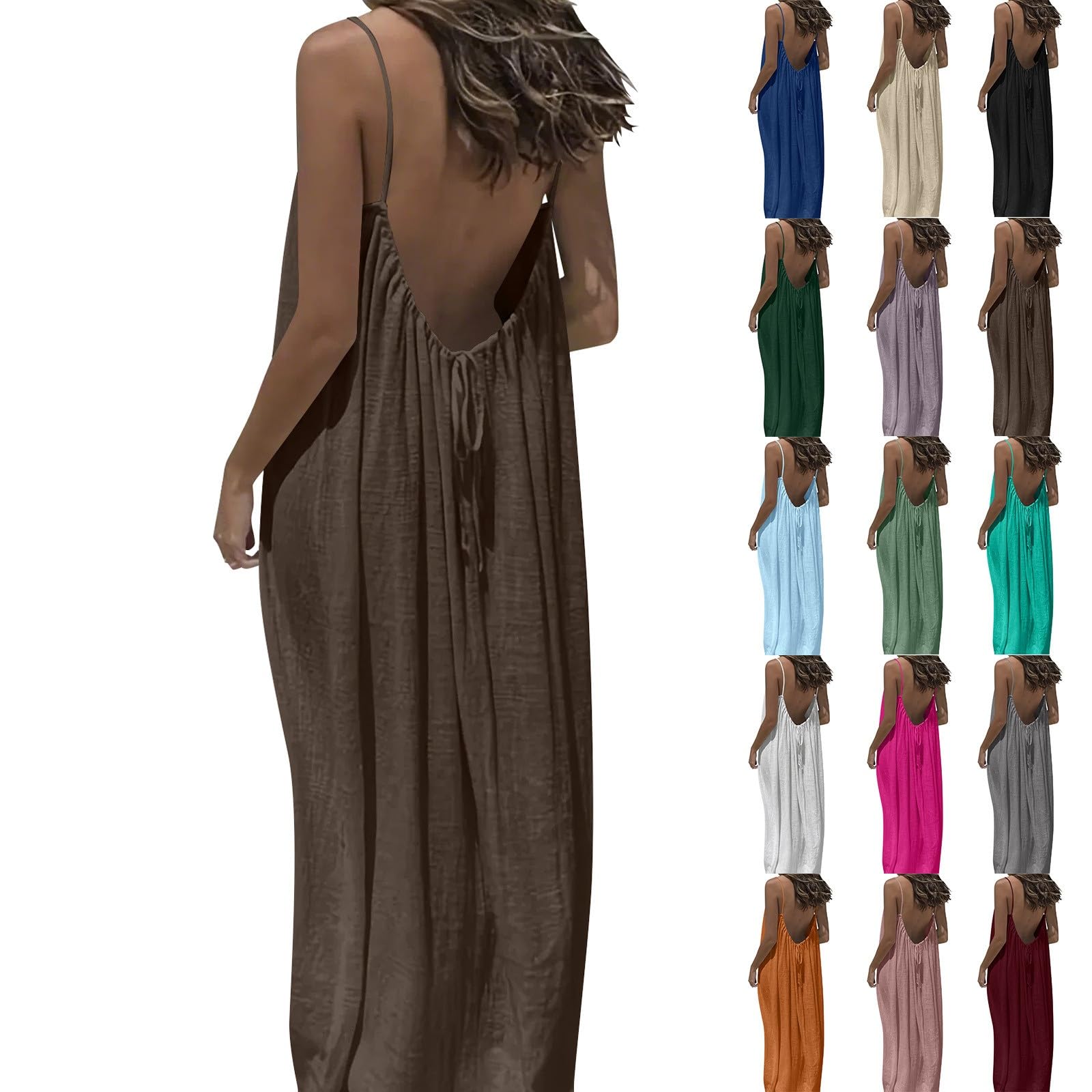 DOLKFU Summer Dresses for Women 2026 Vacation Spaghetti Strap Open Back House-Dress Sleeveless Backless Cami Dress Back Tie