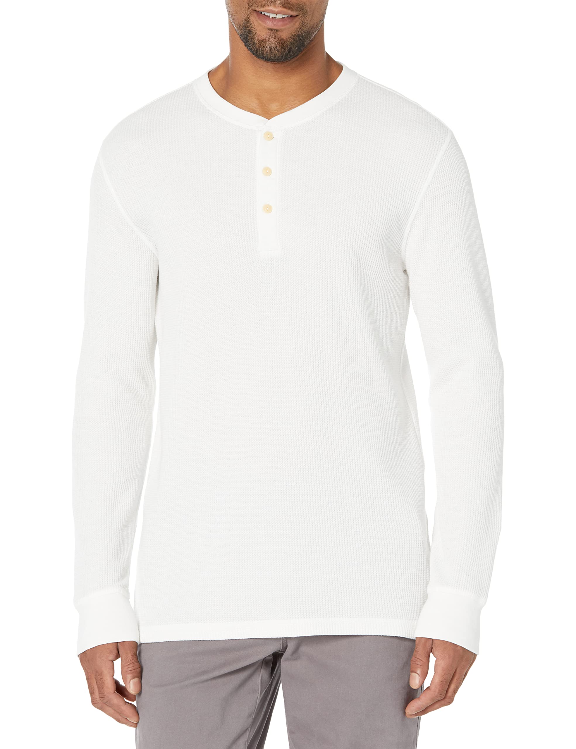 Amazon Essentials Henley Long Sleeve Shirts for Men, Regular-Fit Waffle