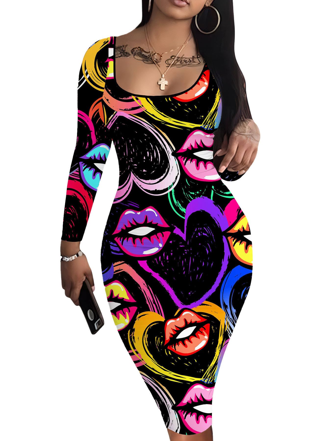 Nimsruc Womens Autumn Casual Sexy Long Sleeves Bodycon Dress Basic Pencil Midi Club Dresses