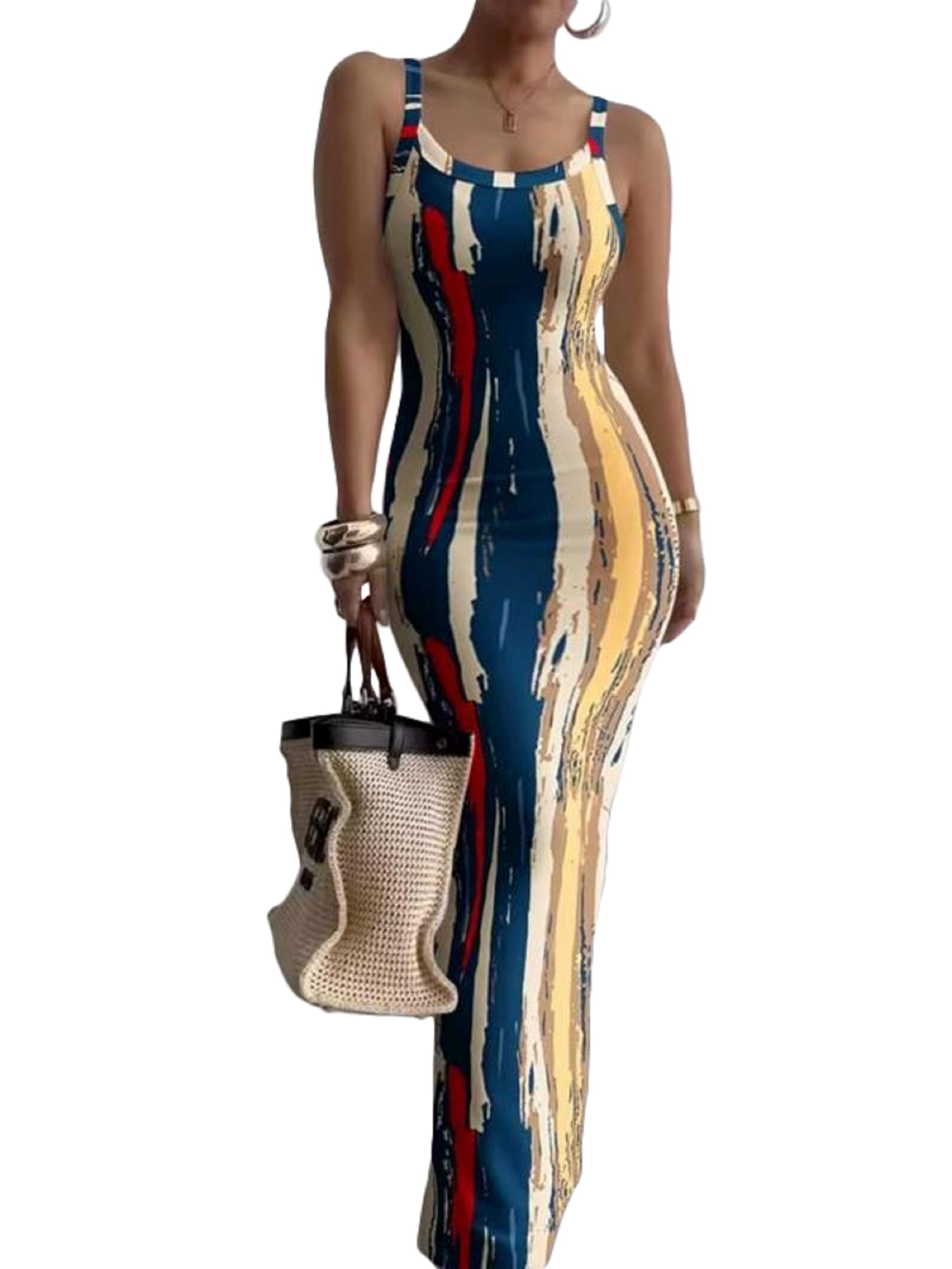 HTD Women Summer Sexy Maxi Bodycon Long Dress Casual Slip Dresses