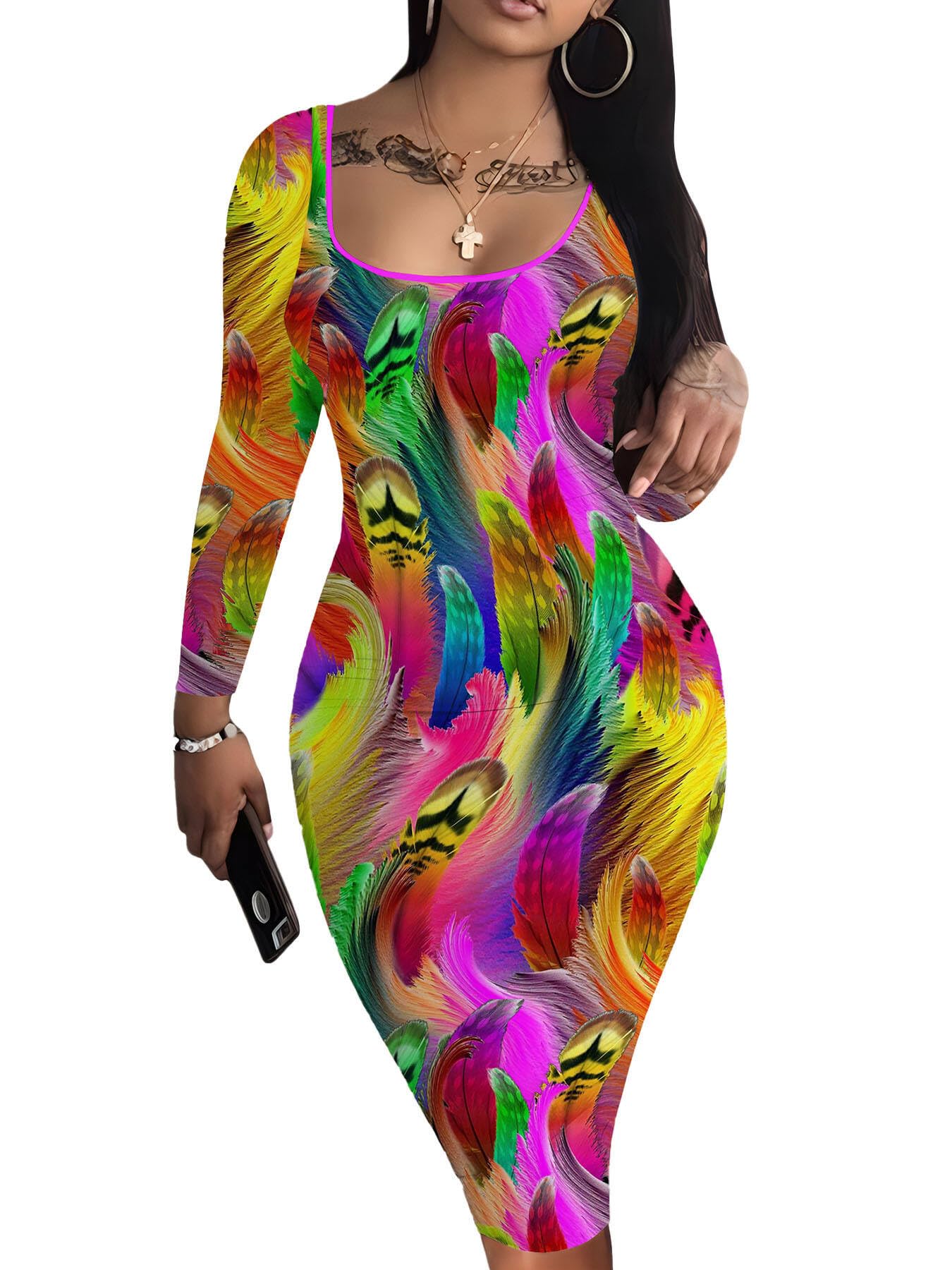 Nimsruc Womens Autumn Casual Sexy Long Sleeves Bodycon Dress Basic Pencil Midi Club Dresses