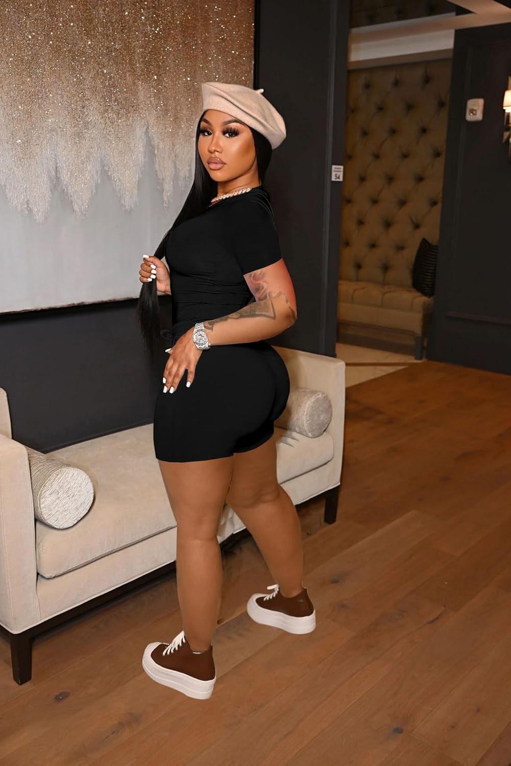 HBQ Women‘s 2 Piece Outfits Summer Sweatsuits Biker Short Workout Sets