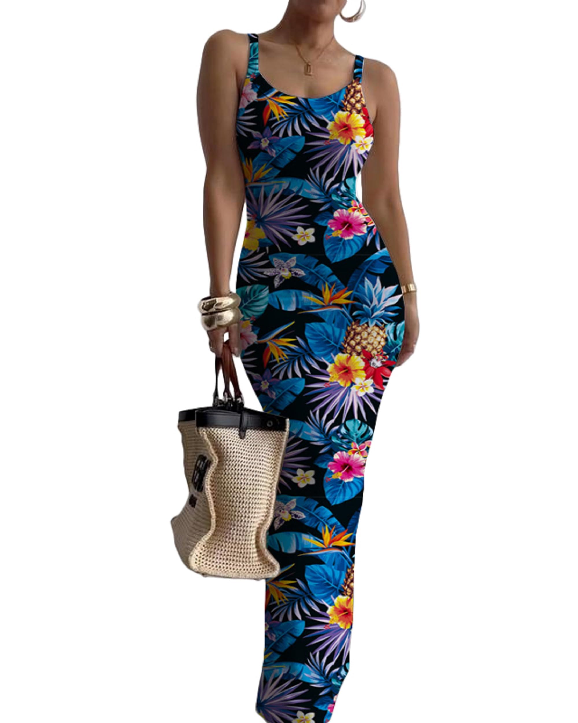 Nimsruc Women Summer Long Dress Casual Slip Sexy Slim Sleeveless Bodycon Maxi Dresses for Women 2024