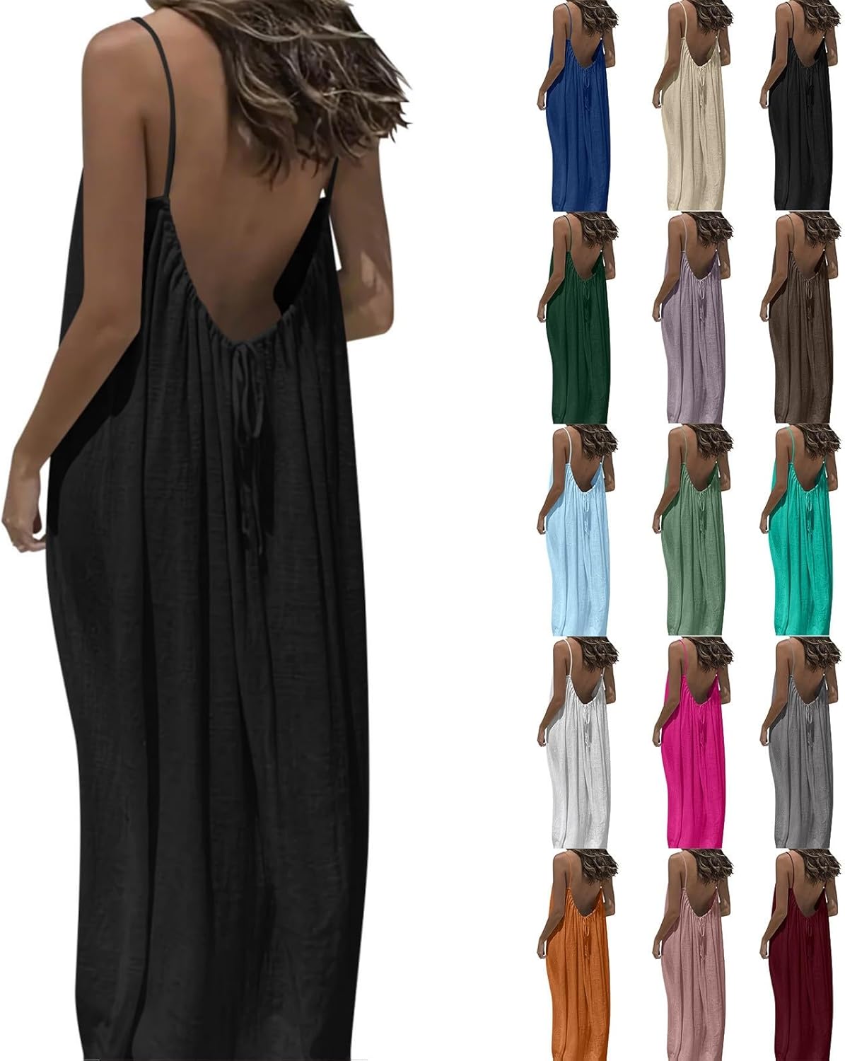 DOLKFU Summer Dresses for Women 2026 Vacation Spaghetti Strap Open Back House-Dress Sleeveless Backless Cami Dress Back Tie