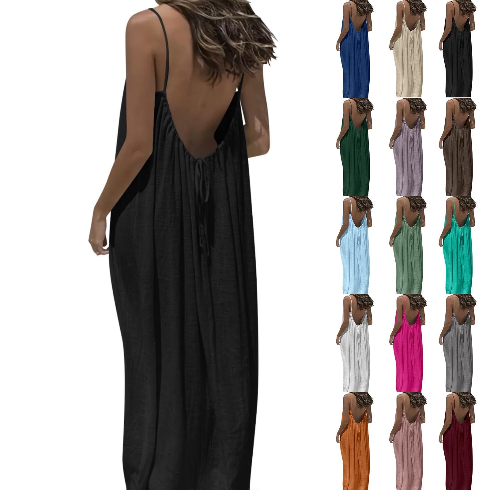 DOLKFU Summer Dresses for Women 2026 Vacation Spaghetti Strap Open Back House-Dress Sleeveless Backless Cami Dress Back Tie