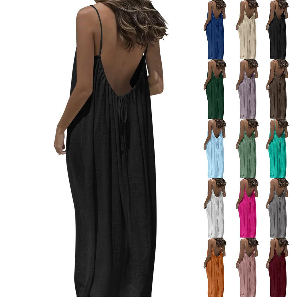 DOLKFU Summer Dresses for Women 2026 Vacation Spaghetti Strap Open Back House-Dress Sleeveless Backless Cami Dress Back Tie