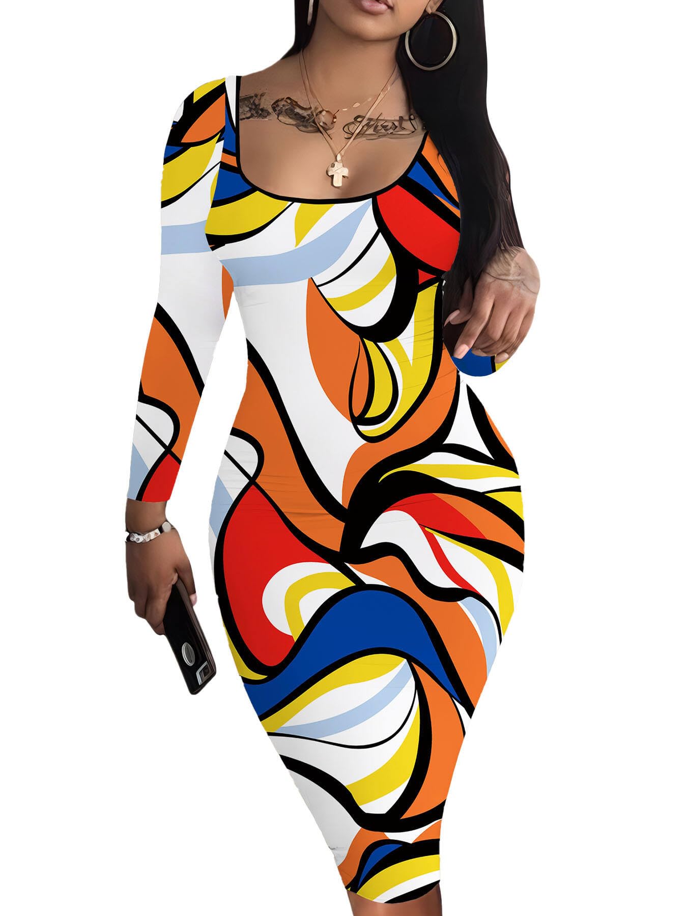 Nimsruc Womens Autumn Casual Sexy Long Sleeves Bodycon Dress Basic Pencil Midi Club Dresses