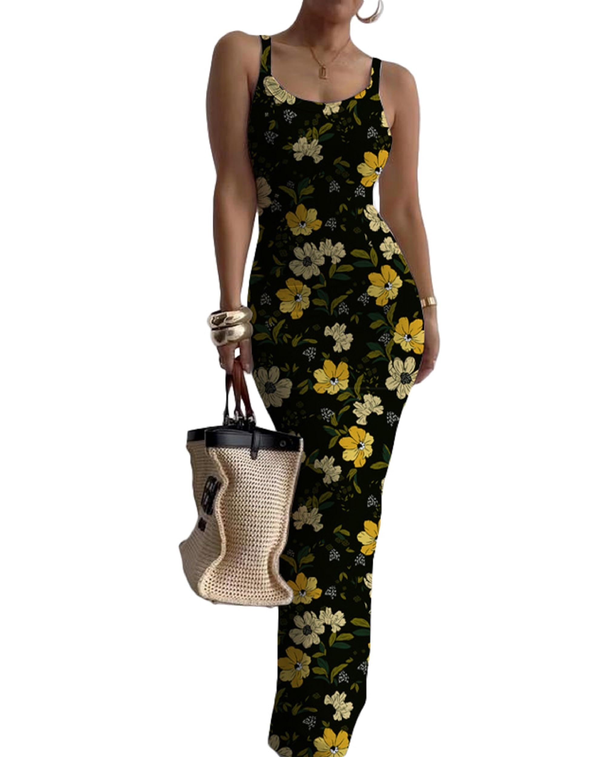 Nimsruc Women Summer Long Dress Casual Slip Sexy Slim Sleeveless Bodycon Maxi Dresses for Women 2024