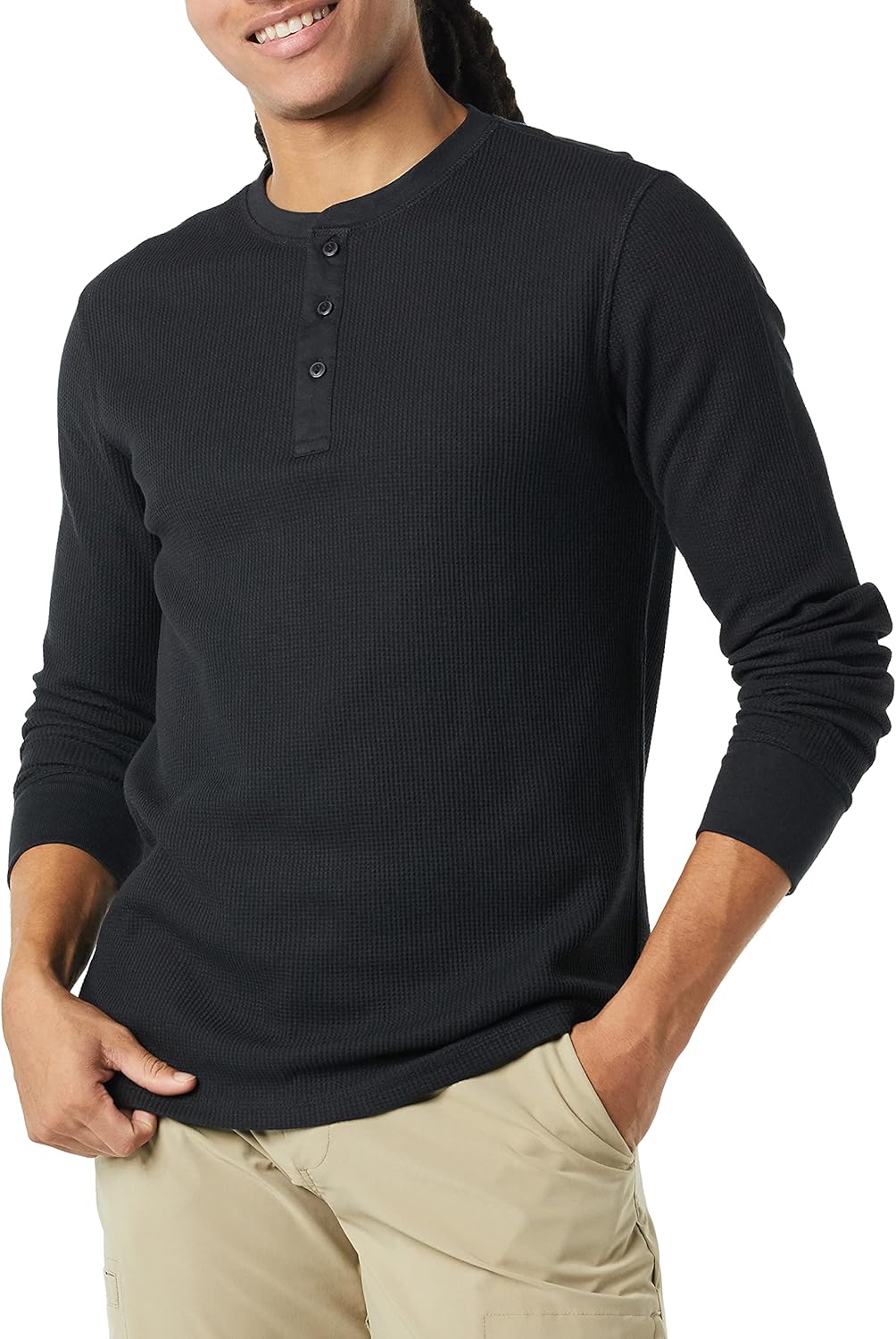 Amazon Essentials Henley Long Sleeve Shirts for Men, Regular-Fit Waffle
