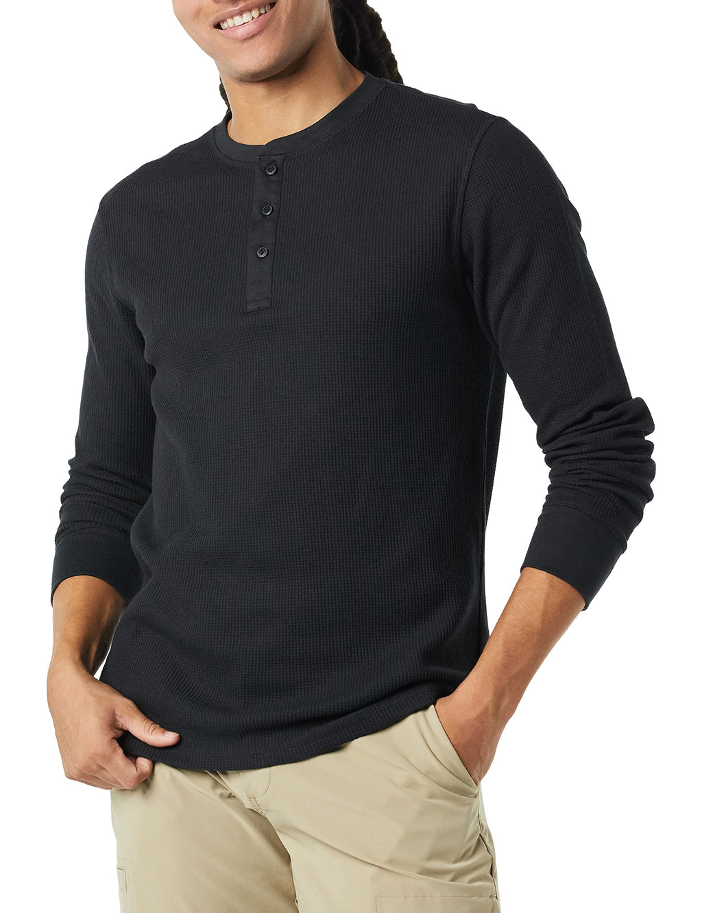 Amazon Essentials Henley Long Sleeve Shirts for Men, Regular-Fit Waffle