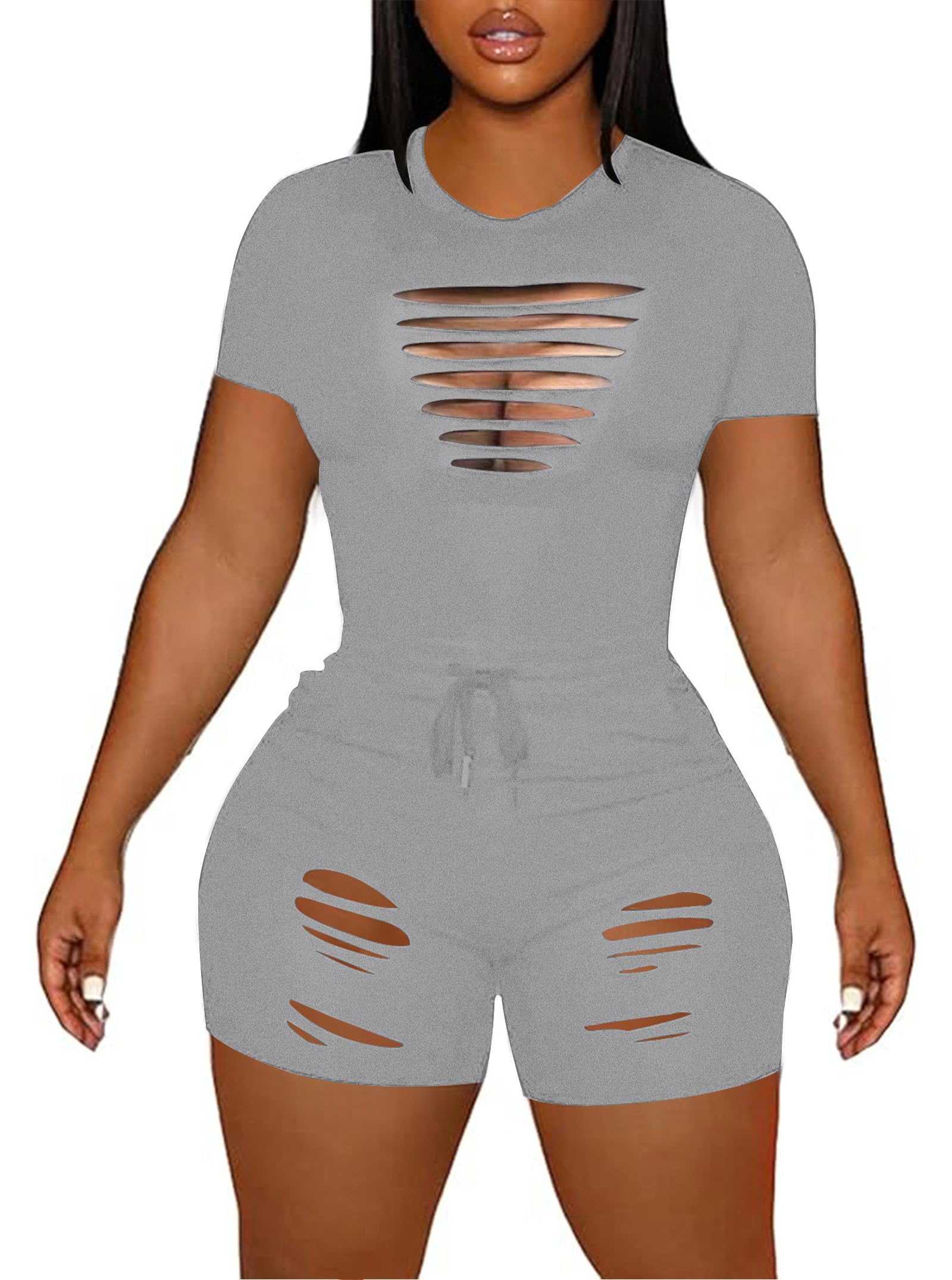 HBQ Women‘s 2 Piece Outfits Summer Sweatsuits Biker Short Workout Sets