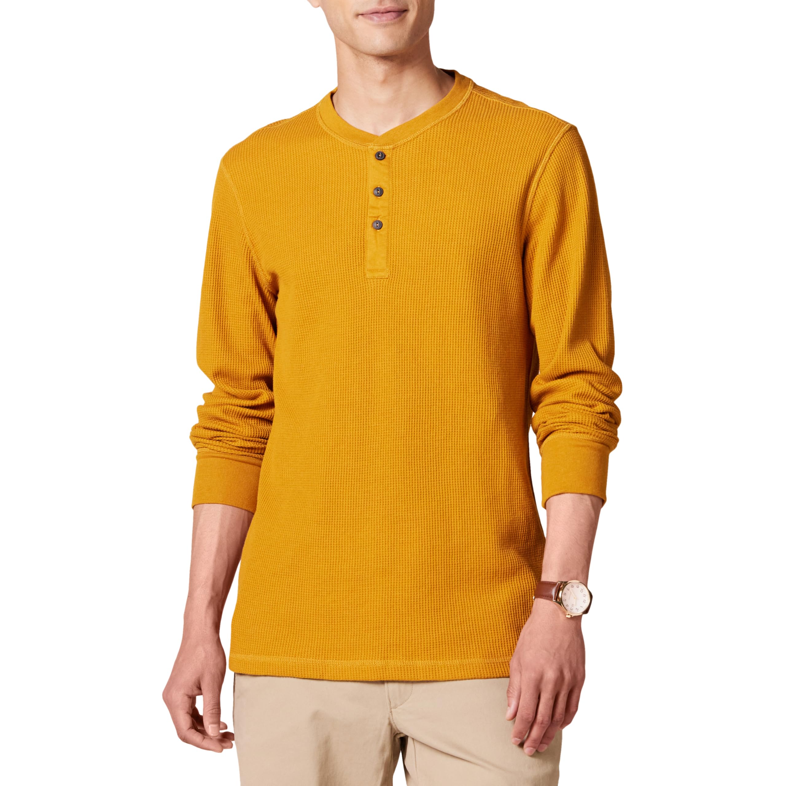 Amazon Essentials Henley Long Sleeve Shirts for Men, Regular-Fit Waffle