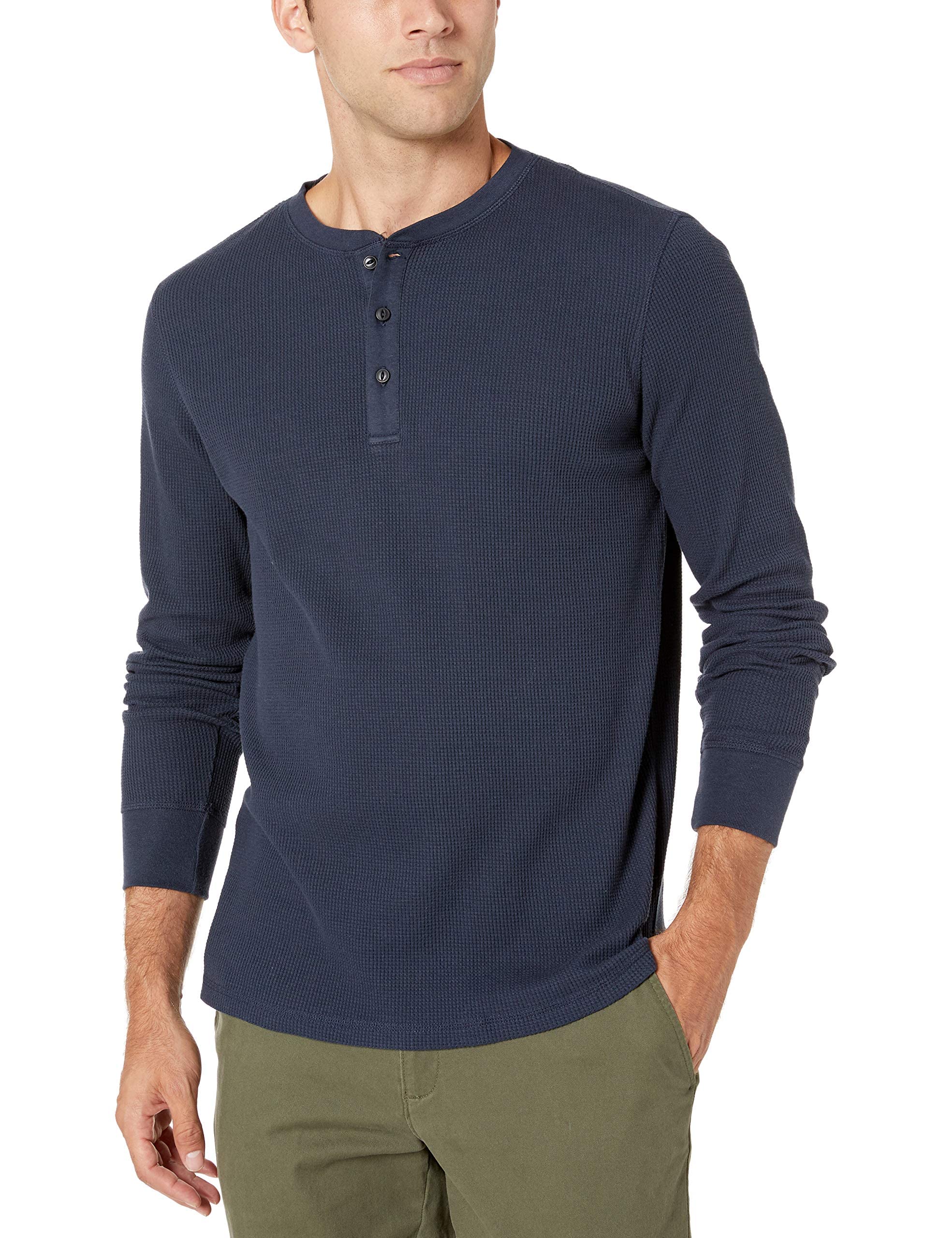 Amazon Essentials Henley Long Sleeve Shirts for Men, Regular-Fit Waffle