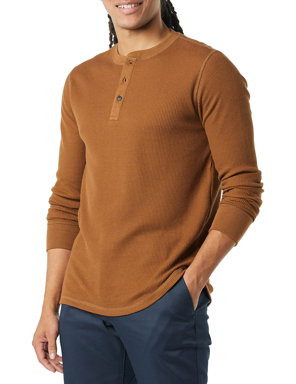 Amazon Essentials Henley Long Sleeve Shirts for Men, Regular-Fit Waffle
