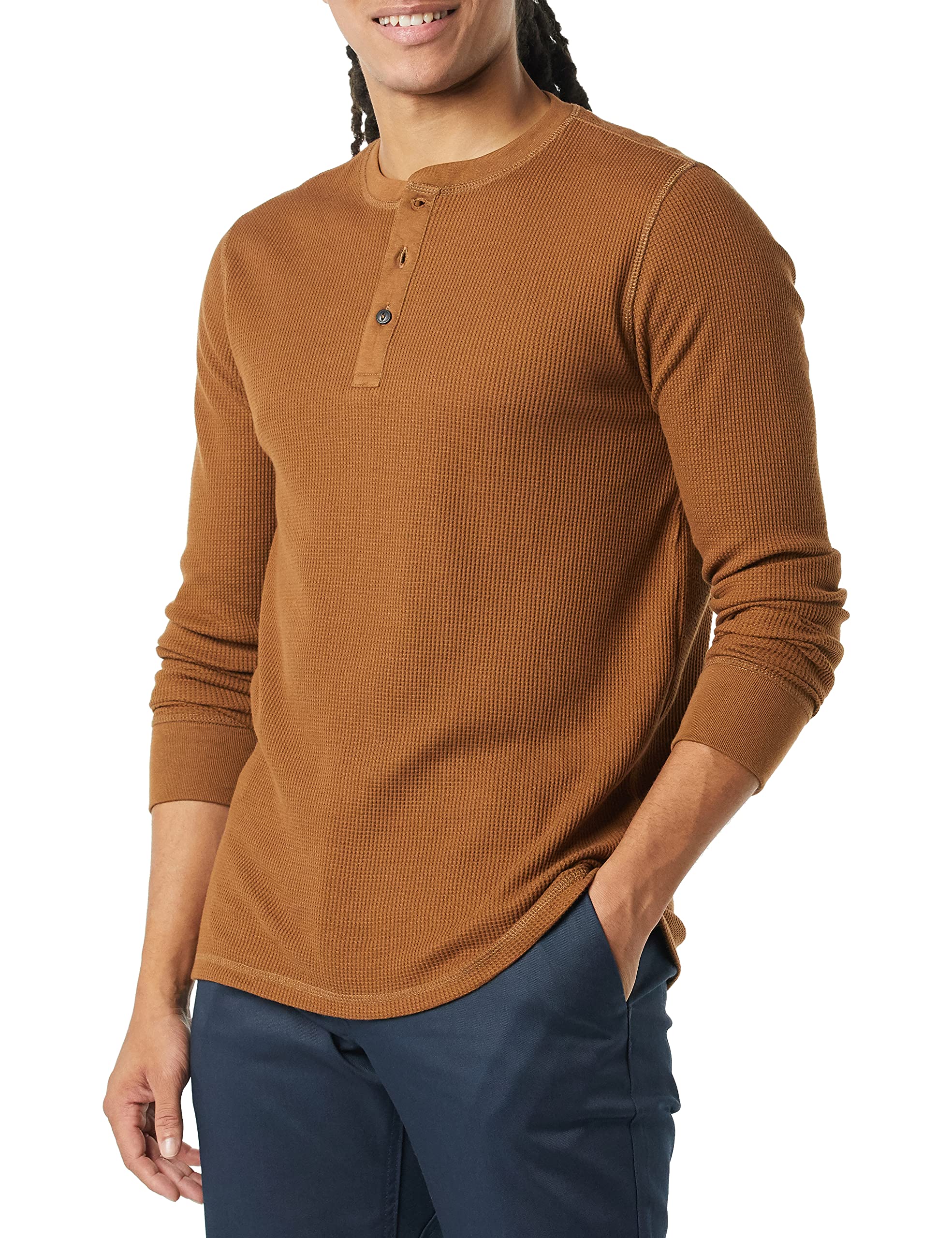 Amazon Essentials Henley Long Sleeve Shirts for Men, Regular-Fit Waffle