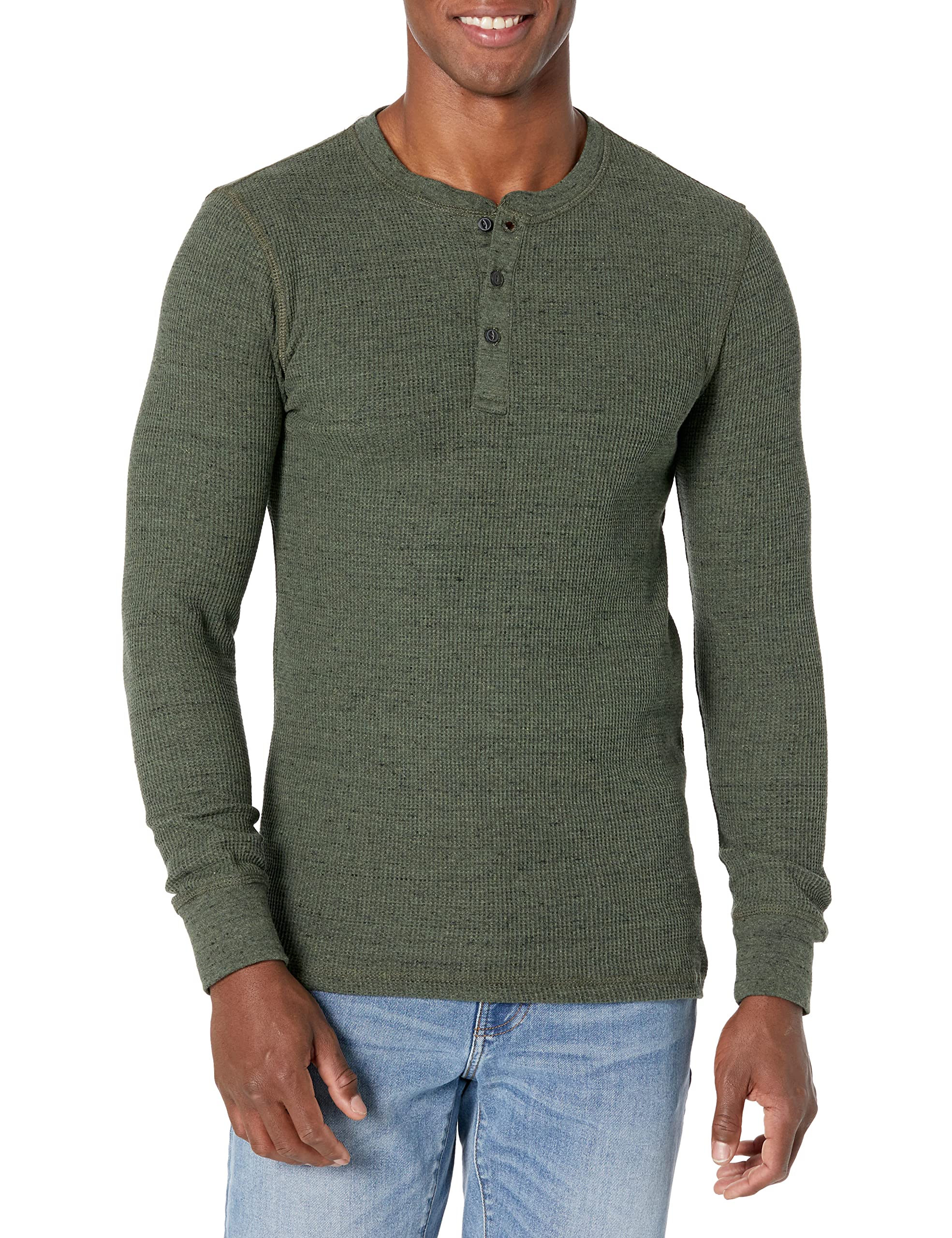 Amazon Essentials Henley Long Sleeve Shirts for Men, Regular-Fit Waffle